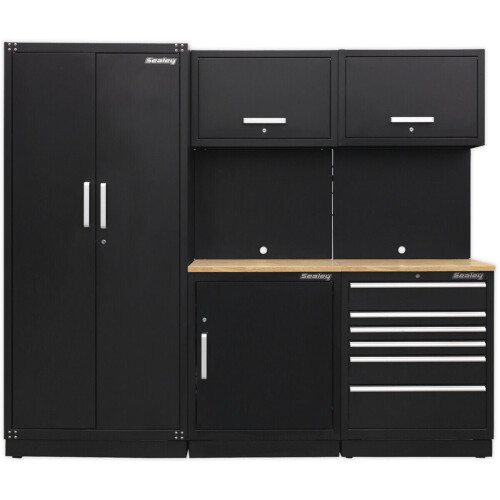 Loops All-in-One 2.5m Garage Storage System - Modular Units - Oak Wood Worktop
