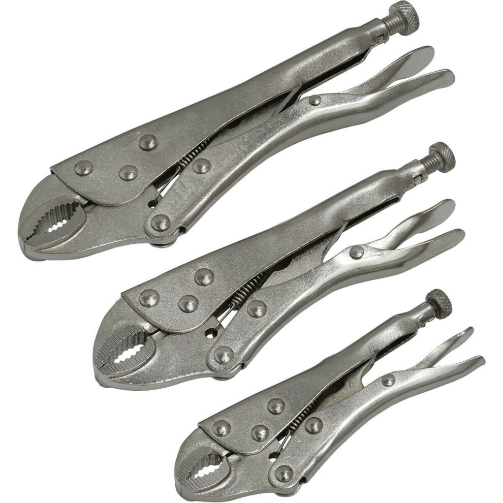 Loops 3 Piece Curved Locking Pliers Set - 125Mm 175Mm & 215Mm - Drop Forged Steel Jaws