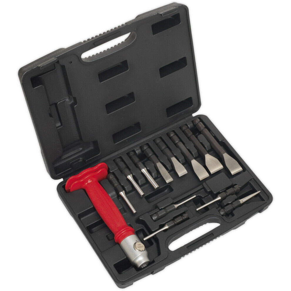 13 Piece Interchangeable Punch & Chisel Set - Hammer Through Grip - Storage Case 5056524255056
