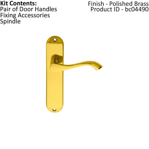 Loops PAIR Curved Handle on Chamfered Latch Backplate 180 x 40mm Polished Brass 1