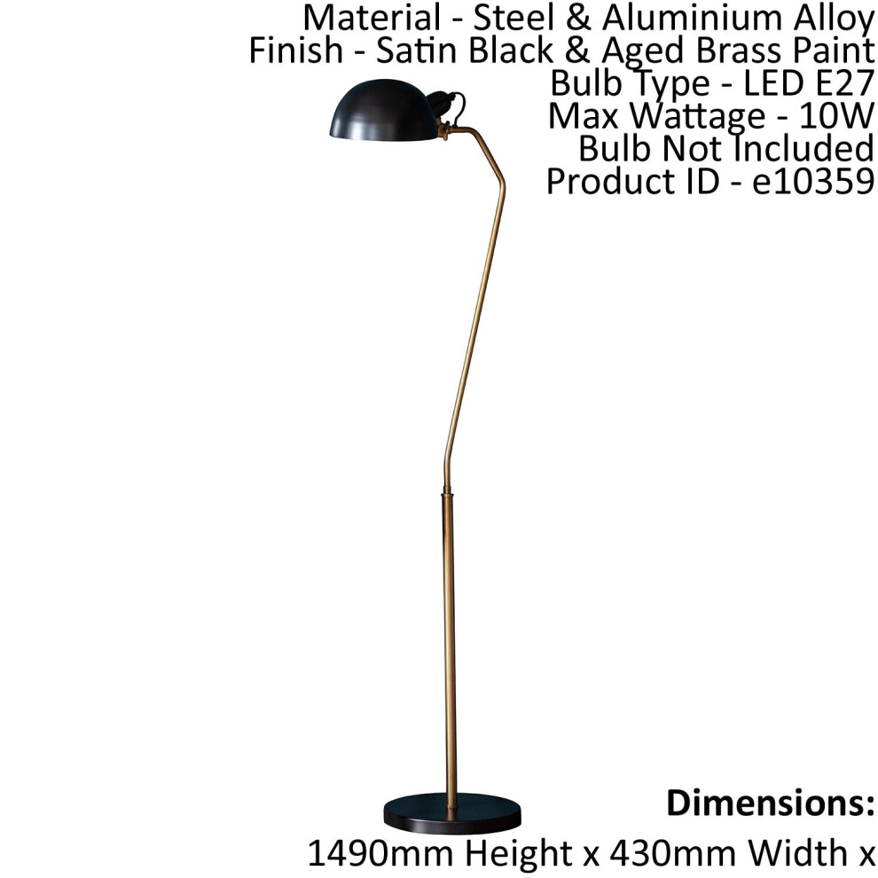Loops Floor Lamp Satin & Aged Brass Paint 10W Led E27 Standing Light/Black