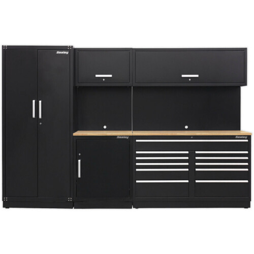 Loops All-in-One 3.3m Garage Storage System - Modular Units - Oak Wood Worktop