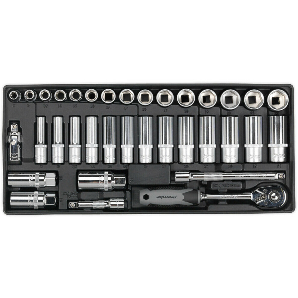 35 Piece PREMIUM 3/8" Sq Drive Socket Set with Modular Tool Tray - Tool Storage