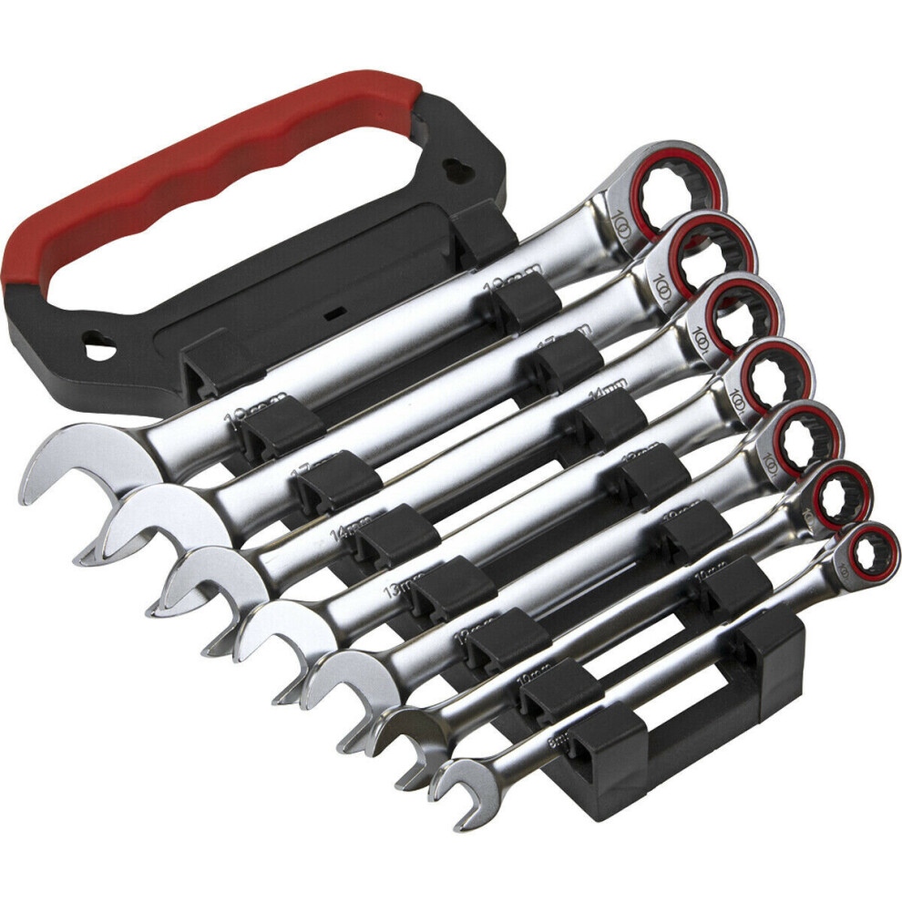 7pc PREMIUM Combination Ratchet Spanner Set - 12 Point Metric Socket Hardened