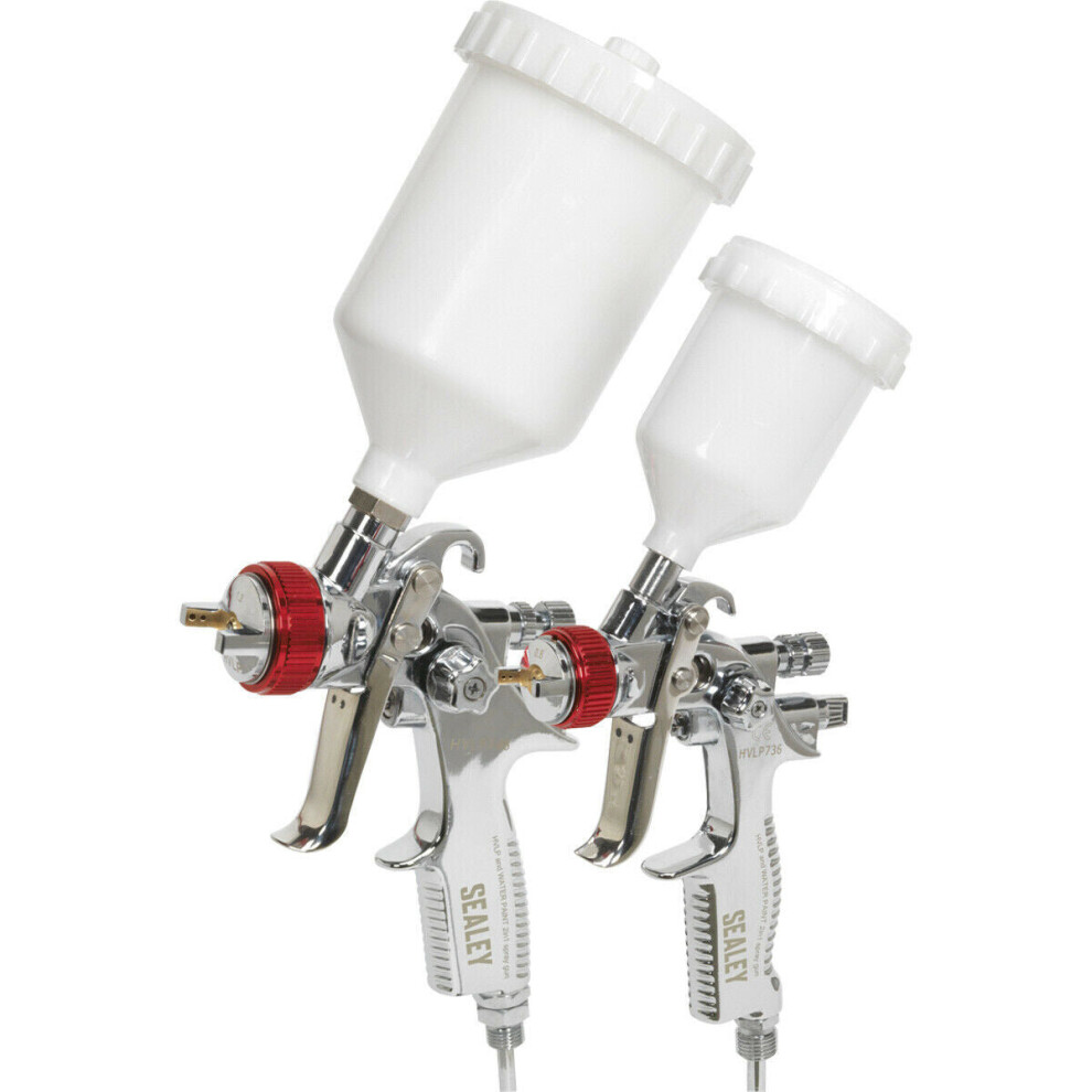 2 PACK - HVLP Gravity Fed Spray Gun / Airbrush Set - Top-Coat & Detail Touch Up