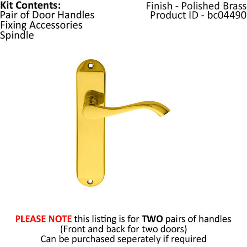 Loops 2x PAIR Curved Handle on Chamfered Latch Backplate 180 x 40mm Polished Brass 1