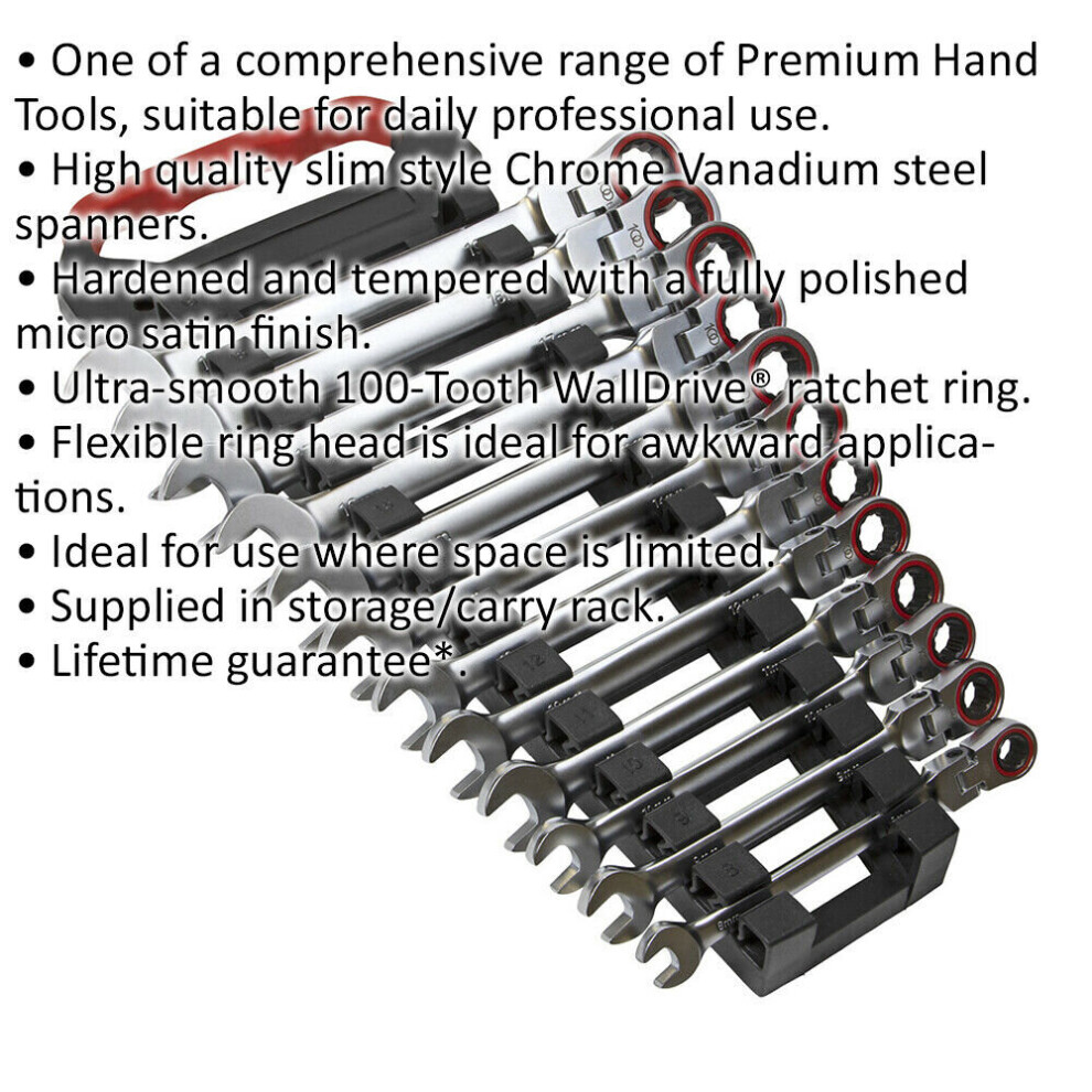 12pc FLEXIBLE HEAD Combination Ratchet Spanner Set 12 Point Metric Moving Socket