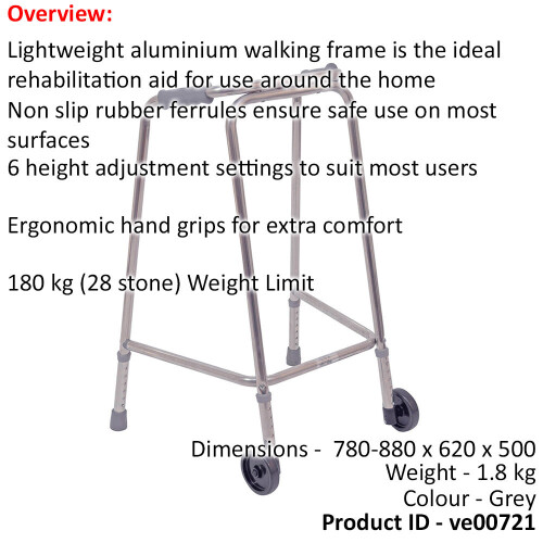 Loops Lightweight Aluminium Walking Frame with Wheels - 780 to 880 Height - Medium 1