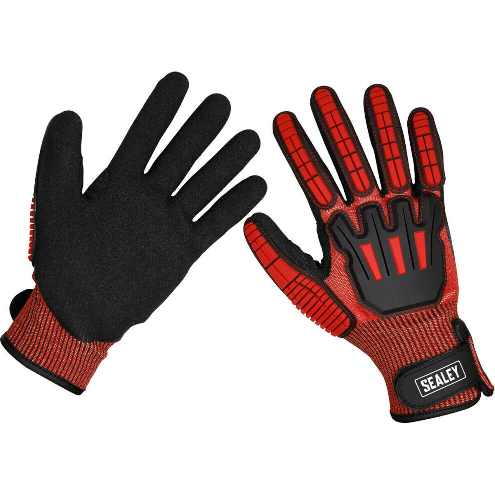 Loops Pair Cut & Impact Resistant Gloves - Large - Hook & Loop Wrist Strap - Washable Brown