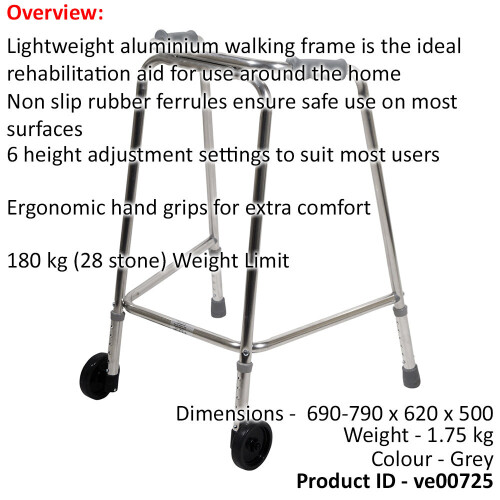 Loops Lightweight Aluminium Wheeled Walking Frame 690 to 790mm Adjustable Height Small 1