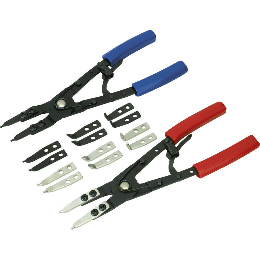 265mm Circlip Pliers Set - Internal & External - Interchangeable Tips PVC Grip