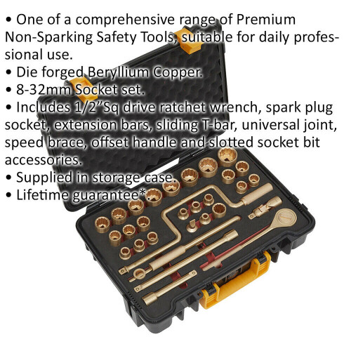 Loops 31 Piece Non-Sparking Socket Set - 1/2" Square Drive - Beryllium Copper 1