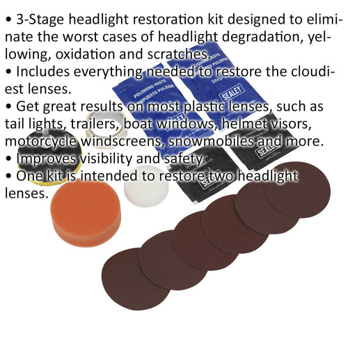 Loops 3-Stage Headlight Restoration Kit - Improves Visibility & Safety - Plastic Lens 1