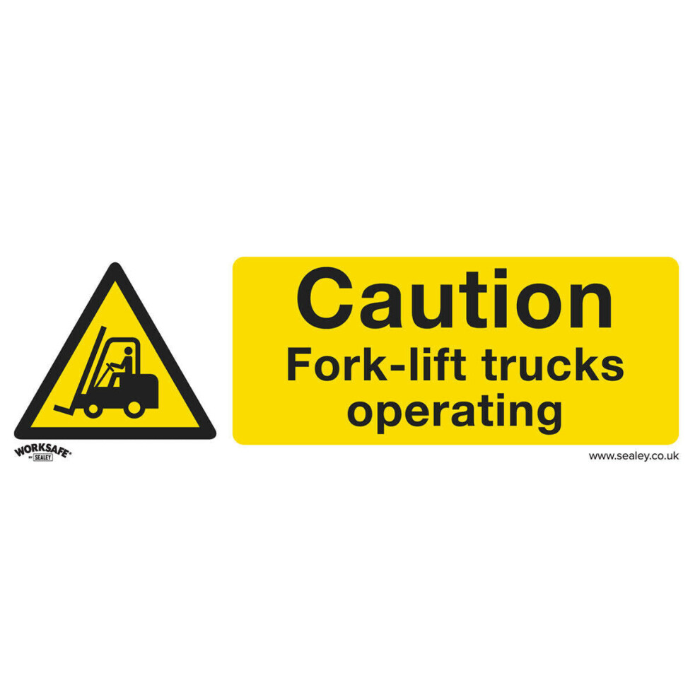 1x CAUTION FORK-LIFT TRUCKS Safety Sign - Self Adhesive 300 x 100mm Sticker