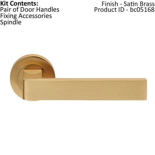 Loops PAIR Straight Square Handle on Round Rose Concealed Fix Satin Brass 1