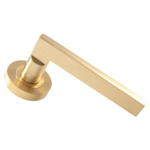 Loops PAIR Straight Plinth Mounted Handle on Round Rose Concealed Fix Satin Brass 2