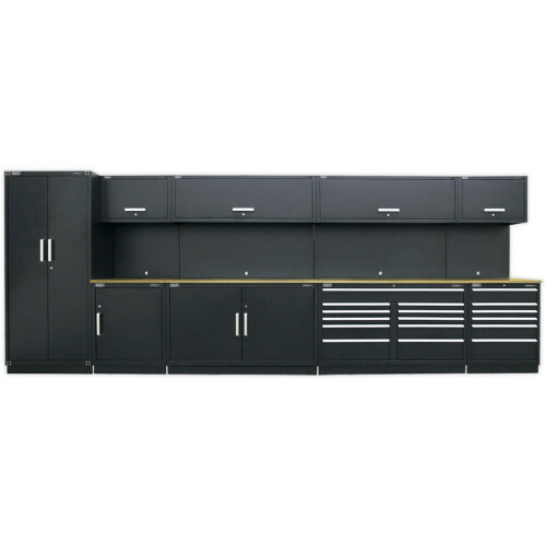 Loops 5.6m Modular Garage Storage System - Steel Construction - Oak Wood Worktop