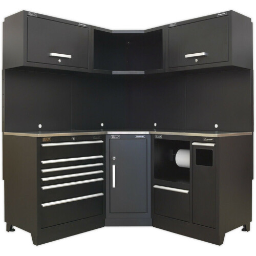 Loops All-in-One 1.7m Garage Corner Storage System - Modular - Stainless Steel Worktop