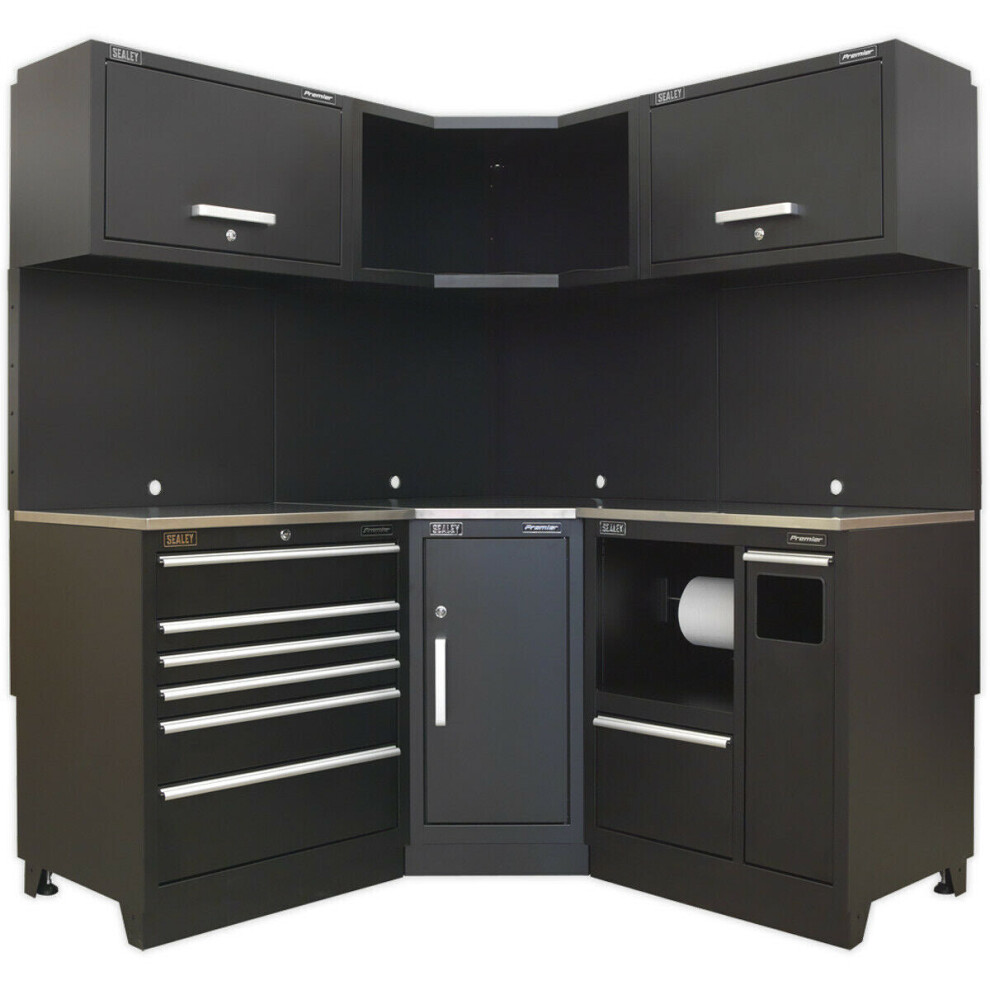 Loops All-In-One 1.7M Garage Corner Storage System - Modular - Stainless Steel Worktop