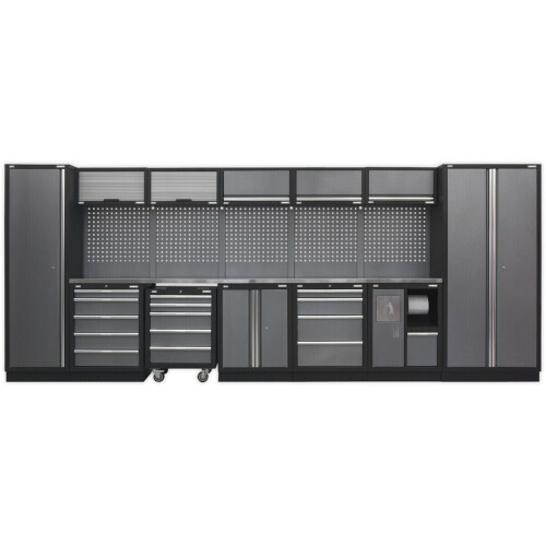 Loops All-in-One 4.9m Garage Storage System - Modular Units - Stainless Steel Worktop