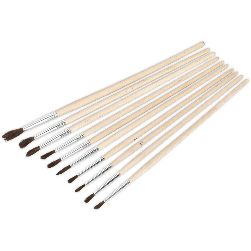 10 Piece Wooden Handled Touch-Up Paint Bush Set - 180-200mm - Decorators Brush