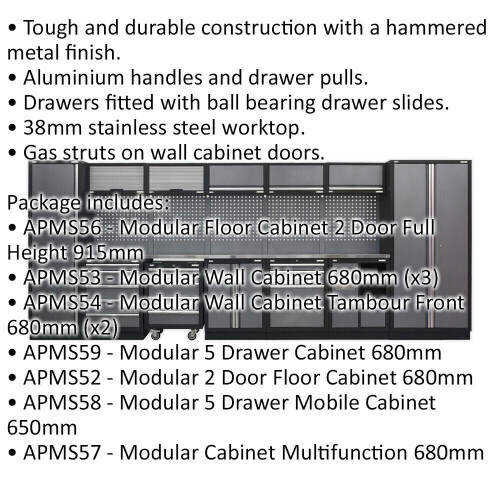 Loops All-in-One 4.9m Garage Storage System - Modular Units - Stainless Steel Worktop 1