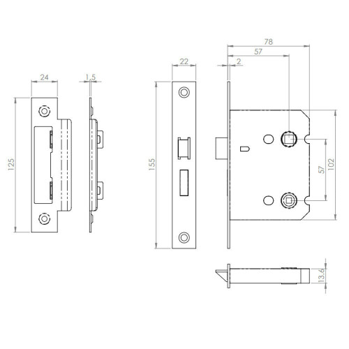 Loops Locking Bathroom Door Sashlock Latch Square Forend 76mm Matt Bronze 1