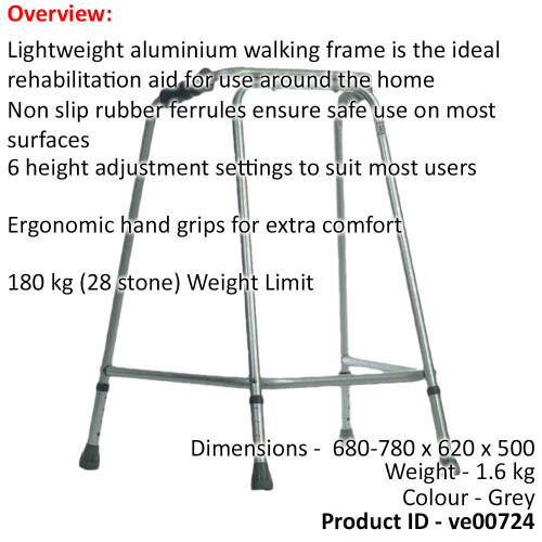 Loops Lightweight Aluminium Walking Frame - 680 to 780mm Adjustable Height - Small 1