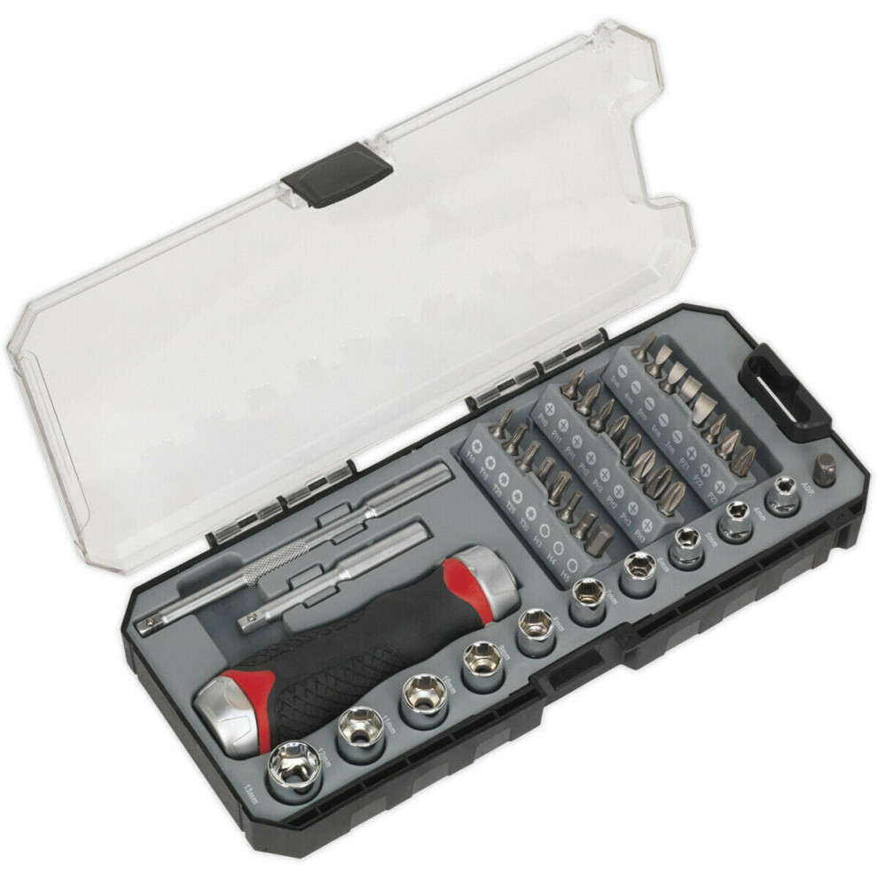 Loops 38 Pack Fine Tooth Ratchet Screwdriver Socket And Bit Set - Comfort Grip Handle