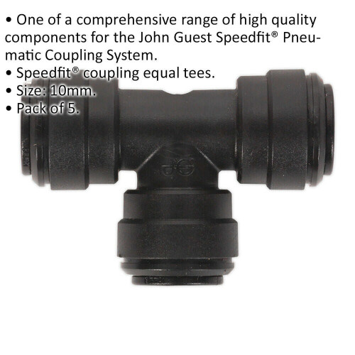 Loops 5 PACK 10mm 3 Way Equal T Splitter Coupling Adapter - Pneumatic Air Pipe Joiner 1