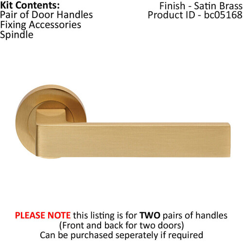 Loops 2x PAIR Straight Square Handle on Round Rose Concealed Fix Satin Brass 1