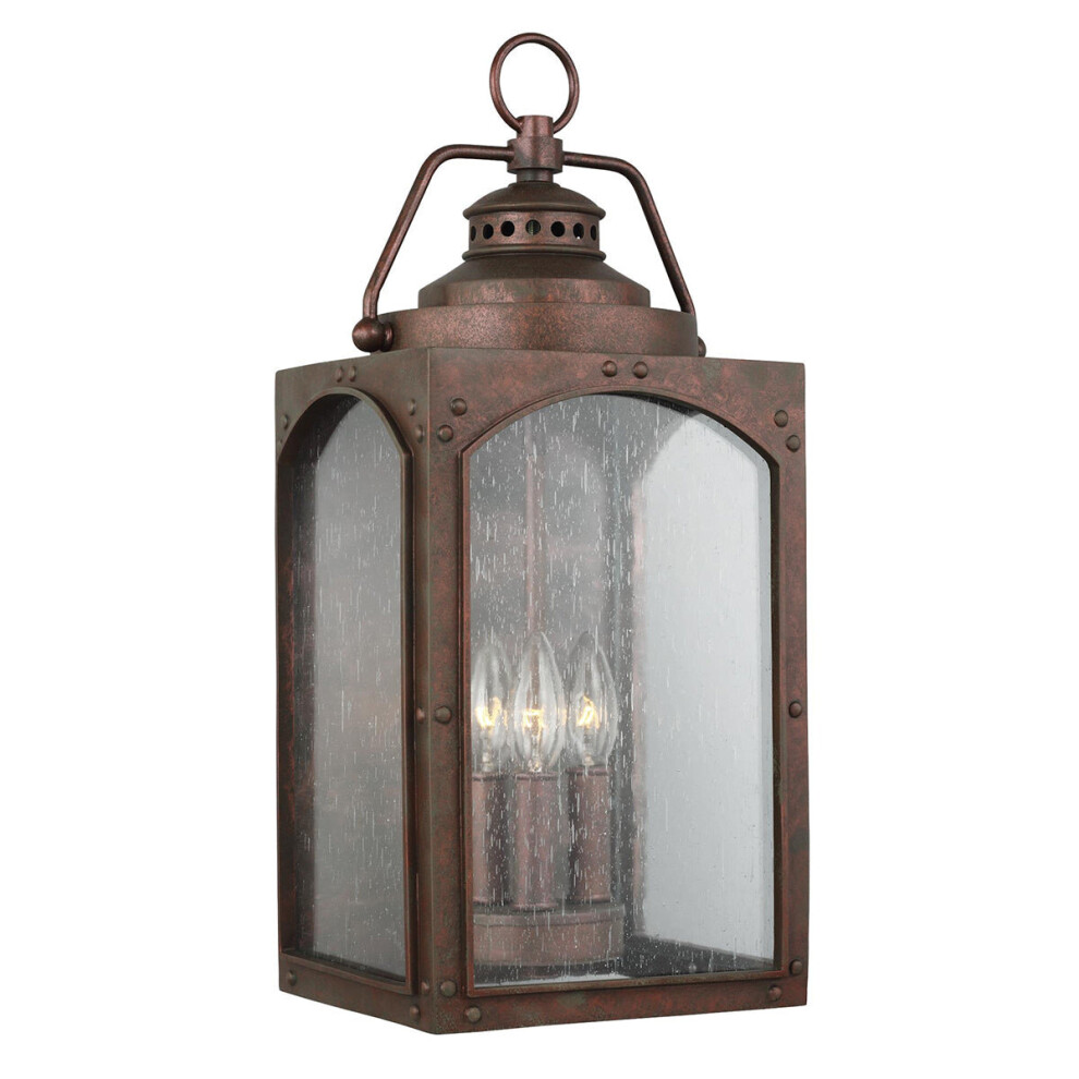 Loops Outdoor Ip44 3 Bulb Wall Lantern Copper Oxide Led E14 40W Light