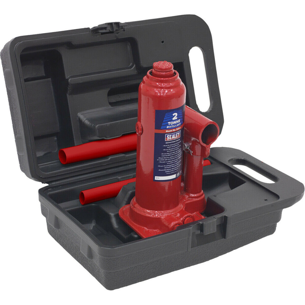 2 Tonne Bottle Jack with Storage Case - 316mm Maximum Height - Overload Valve