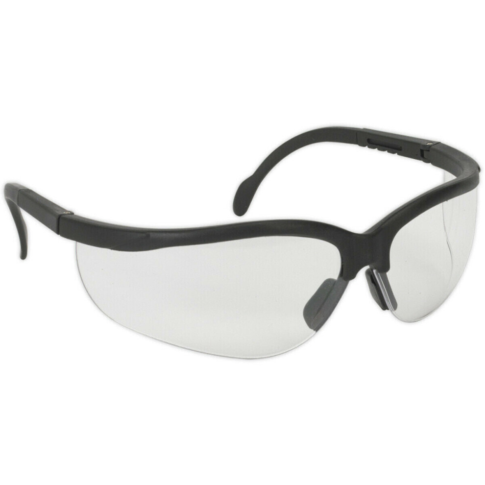 Loops Wraparound Safety Spectacles - Anti Scratch Lens - Adjustable Length Arms Clear