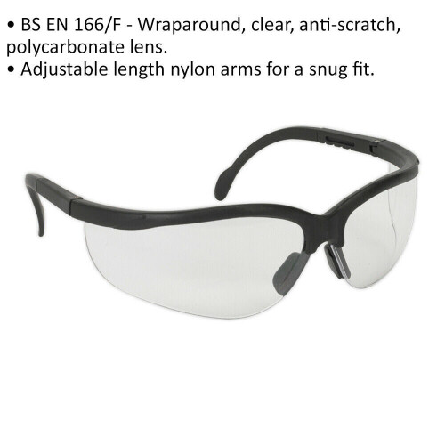 Loops Wraparound Safety Spectacles - Clear Anti Scratch Lens - Adjustable Length Arms 1