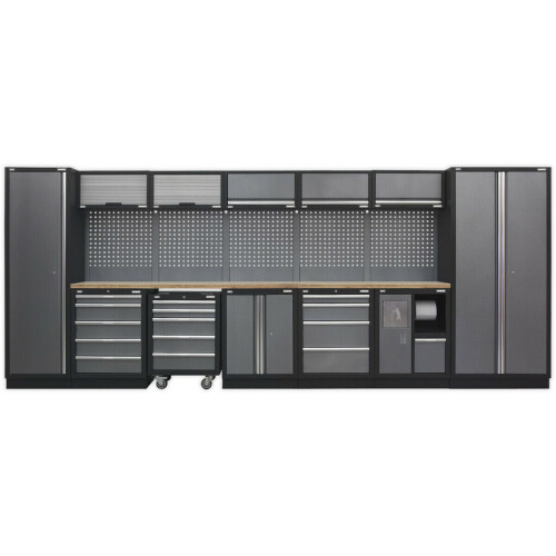 Loops All-in-One 4.9m Garage Storage System - Modular Units - Pressed Wood Worktop