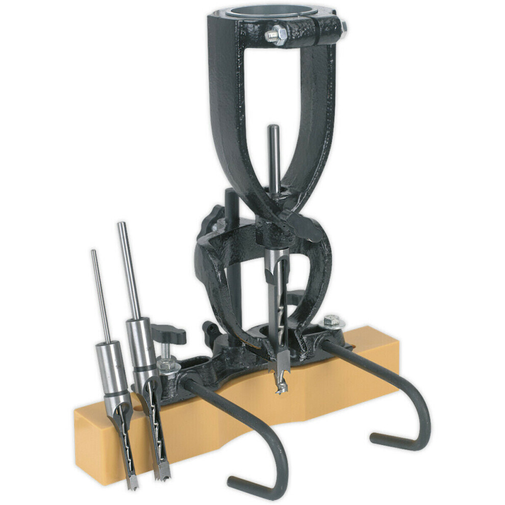 Pillar Drill Wood Mortising Attachment - 40mm to 65mm Collar - Chisel & Bit Set