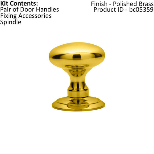 Loops PAIR Large Rounded Mortice Door Knob 65mm Diameter Polished Brass 1