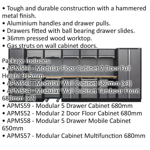 Loops All-in-One 4.9m Garage Storage System - Modular Units - Pressed Wood Worktop 1