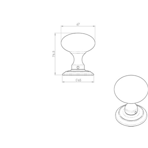 Loops PAIR Large Rounded Mortice Door Knob 65mm Diameter Polished Brass 2