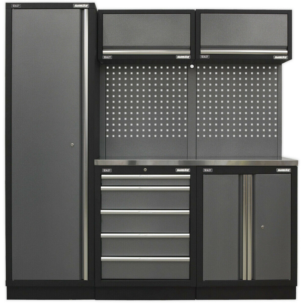 Garage Storage System Unit - 1960 x 485 x 2000mm - 38mm Stainless Steel Worktop