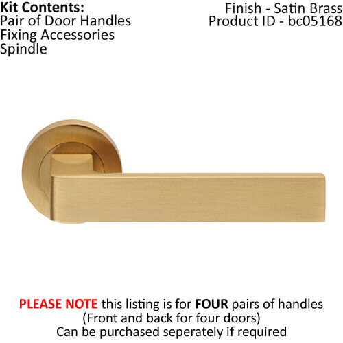 Loops 4x PAIR Straight Square Handle on Round Rose Concealed Fix Satin Brass 1