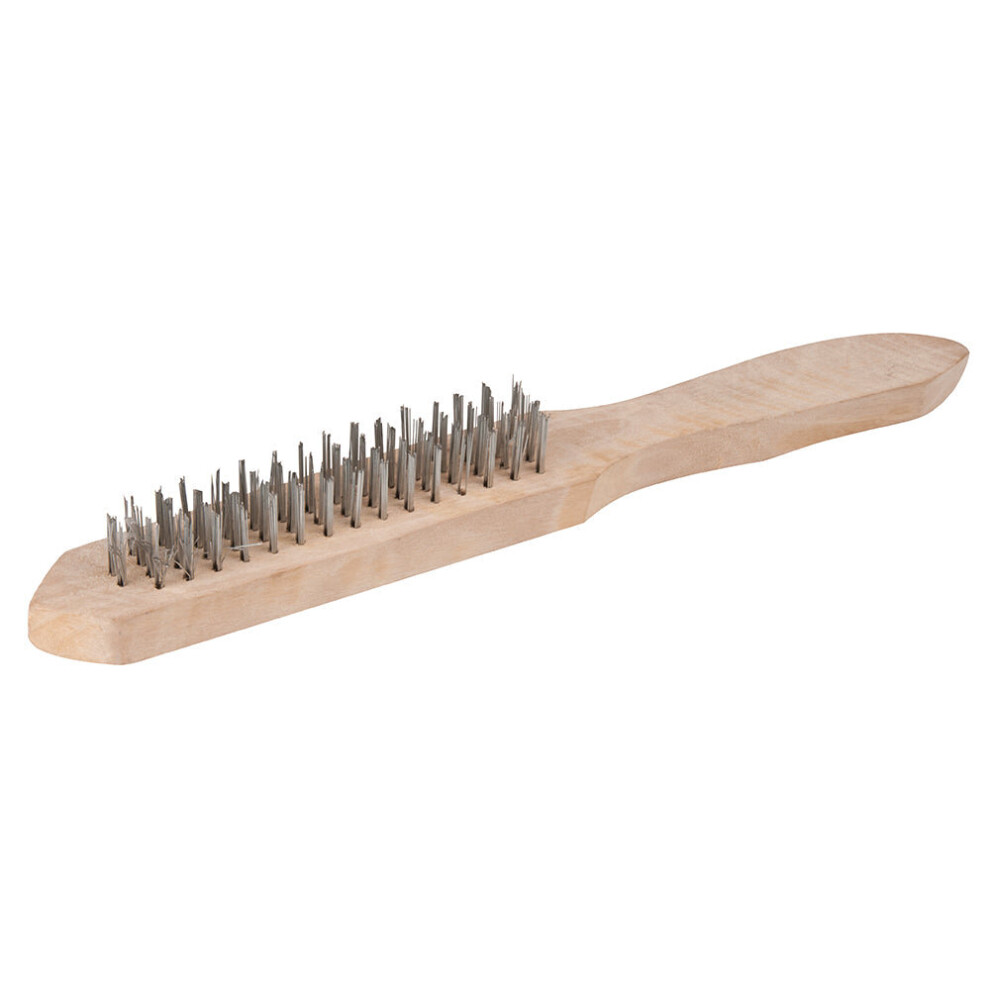 300Mm 4 Row Wire Brush Wooden Handle Rust Paint & Scale Removal Hand Tool 5056199843510