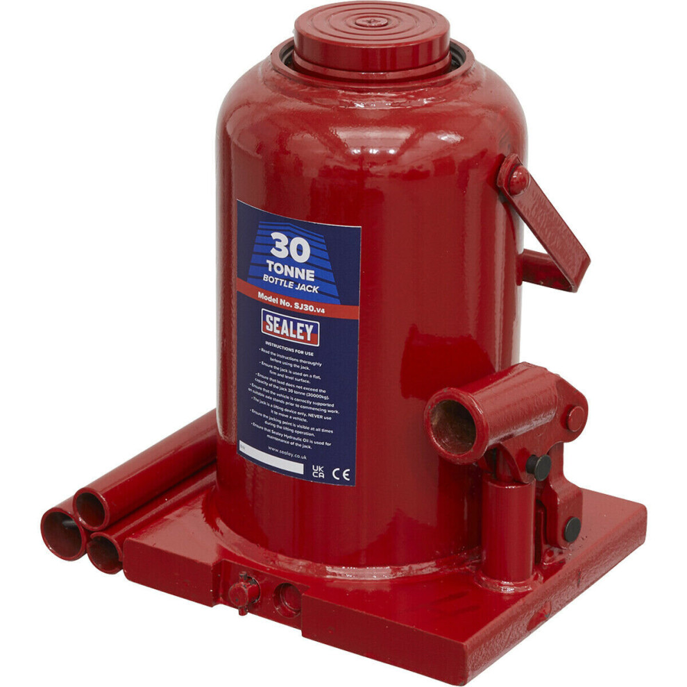 30 Tonne Bottle Jack - Machine Welded Base & Reservoir - 420Mm Maximum Height 5056581919014
