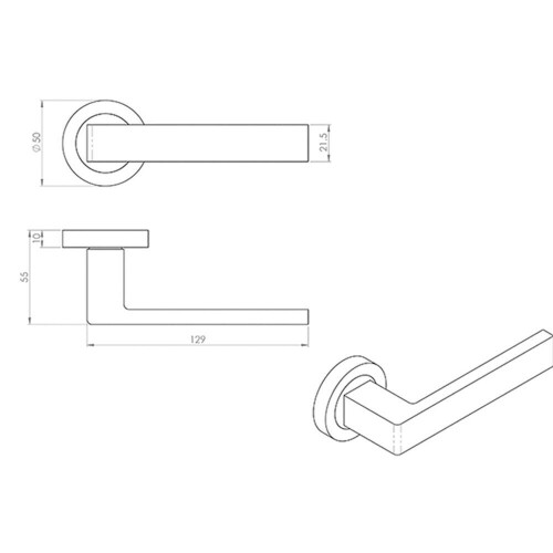 Loops 4x PAIR Straight Square Handle on Round Rose Concealed Fix Satin Brass 2