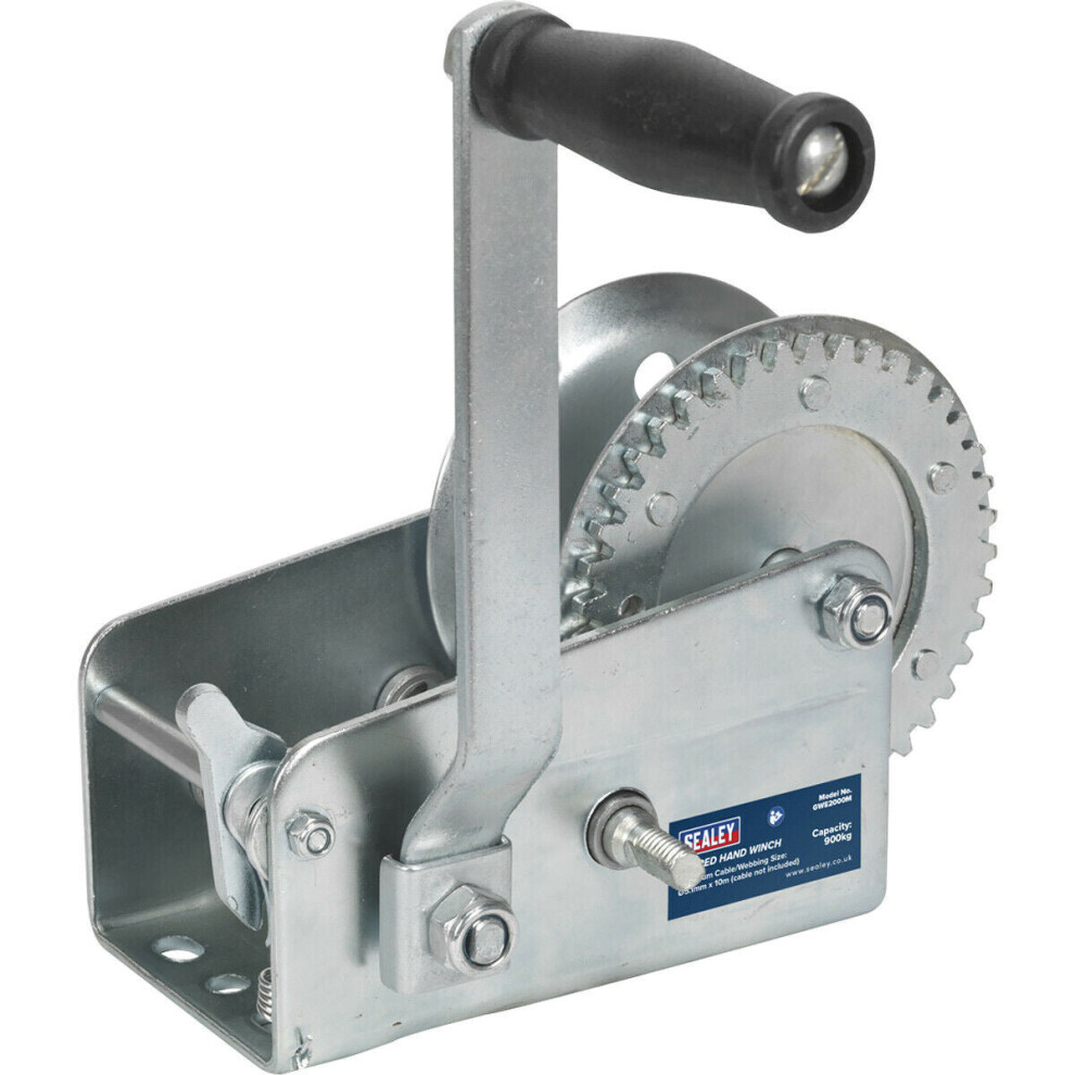 Geared Hand Winch - 900kg Capacity - Manual Brake - Hardened Steel - Single Gear