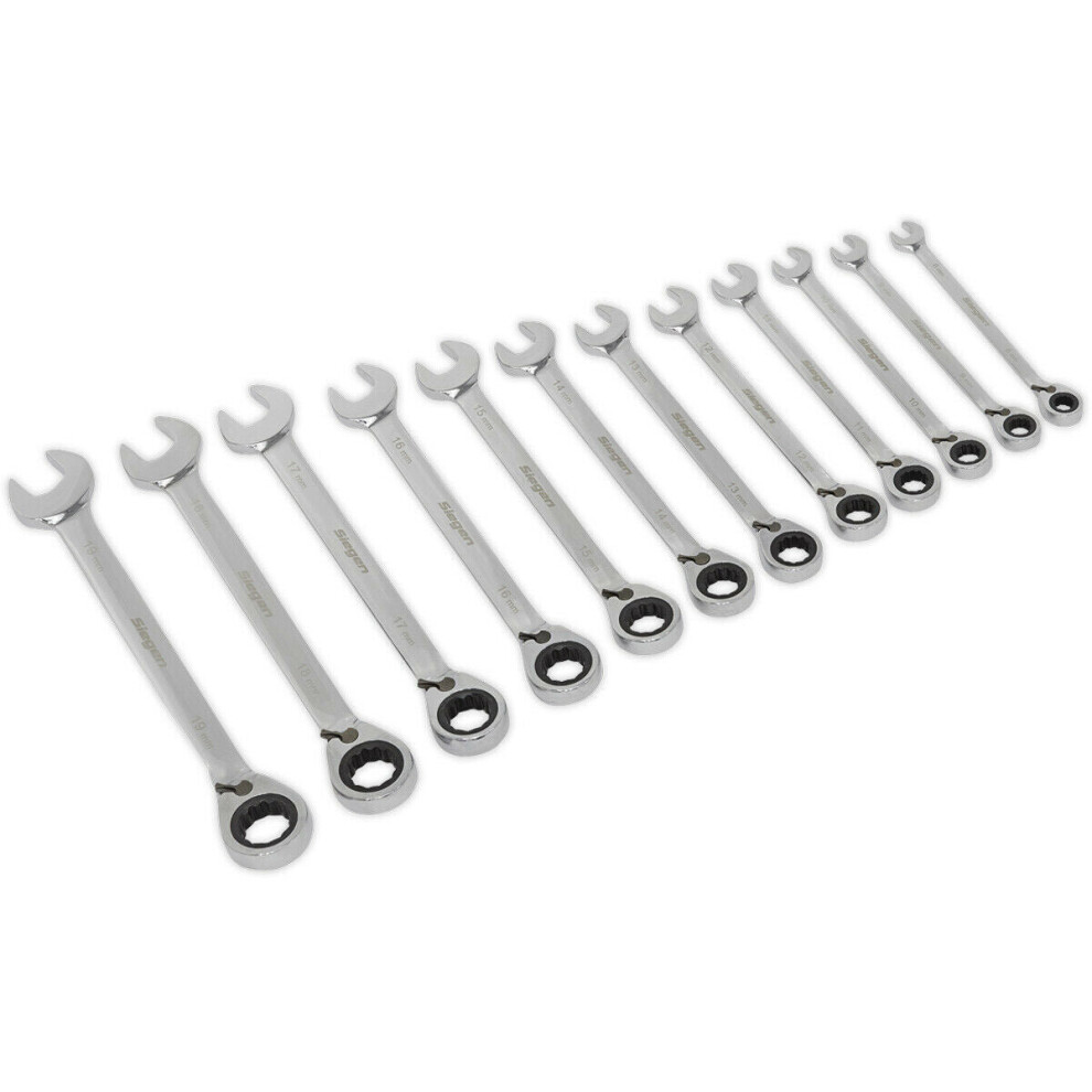 12pc Reversible Ratchet Combination Spanner Set 12 Point Metric Ring Nut Socket