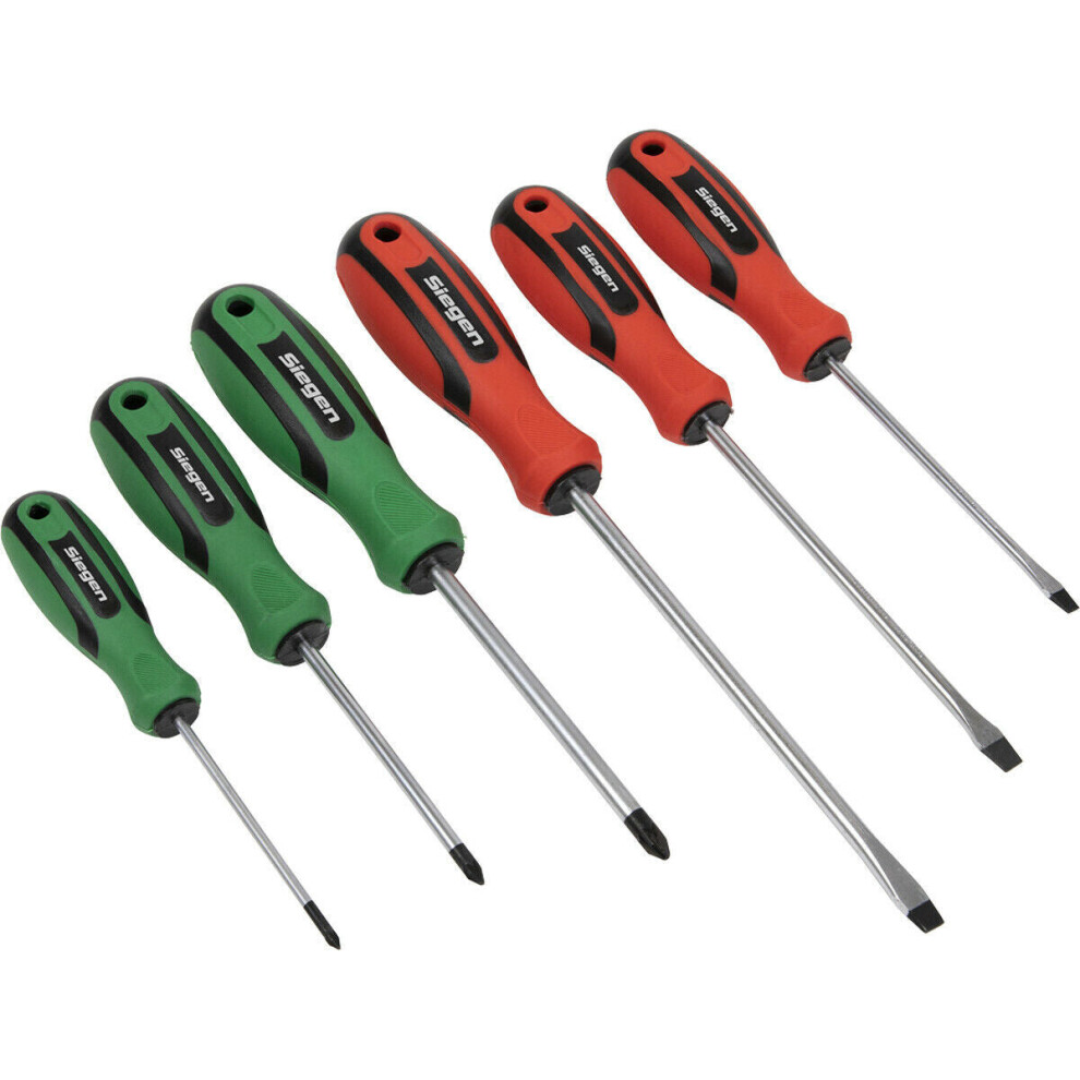 Loops 6 Pack Premium Soft Grip Handle Screwdriver Set - Slotted & Pozi Magnetic Tip