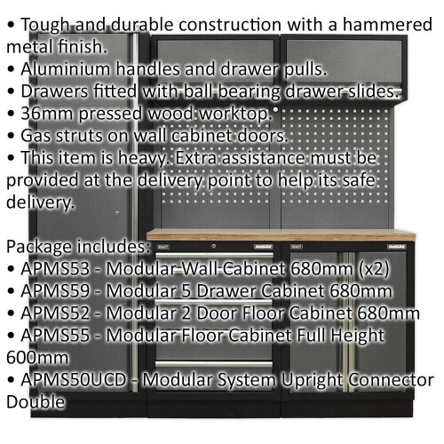 Loops Garage Storage System Unit - 1960 x 485 x 2000mm - 36mm Pressed Wood Worktop 1