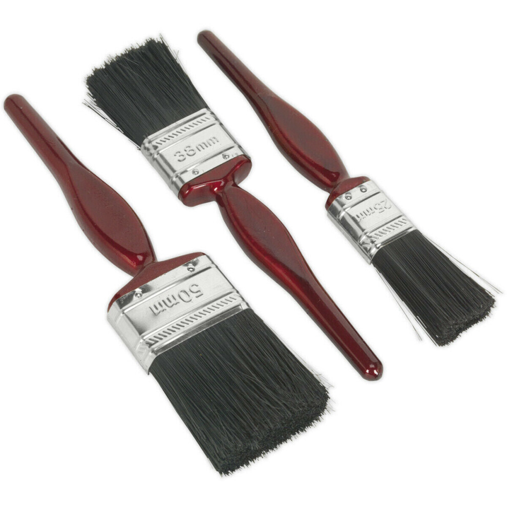 3 Piece Pure Bristle Paint Brush Set - Square Cut Ends - 25mm 38mm 50mm Brushes